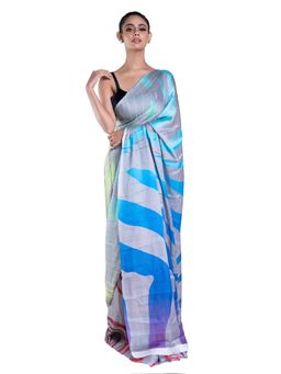 Boveee - Noelle Satin Georgette Digital Printed Saree In Grey Color with Unstitched Blouse