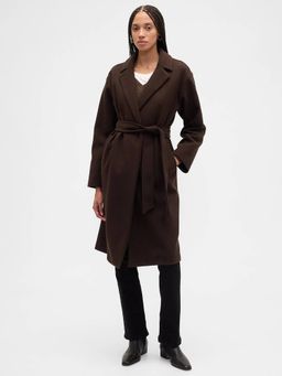 GAP - Brown Notched Lapel Solid Overcoat with Belt