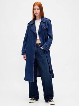 GAP - Navy Blue Notched Lapel Solid Overcoat with Belt