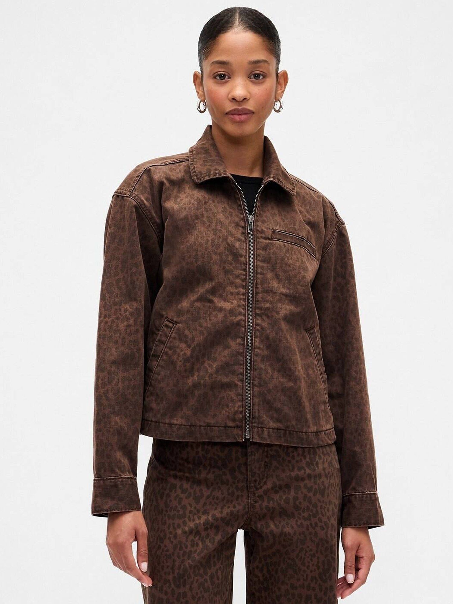 gap Brown Collar Neck Animal Print Jacket-picture-30