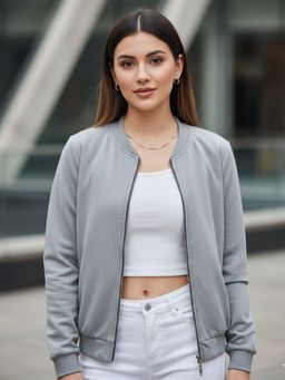 LEOTUDE - Grey Mandarin Neck Solid Jacket