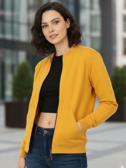 LEOTUDE - Mustard Mandarin Neck Solid Jacket