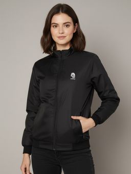 LEOTUDE - Black Mandarin Neck Solid Jacket