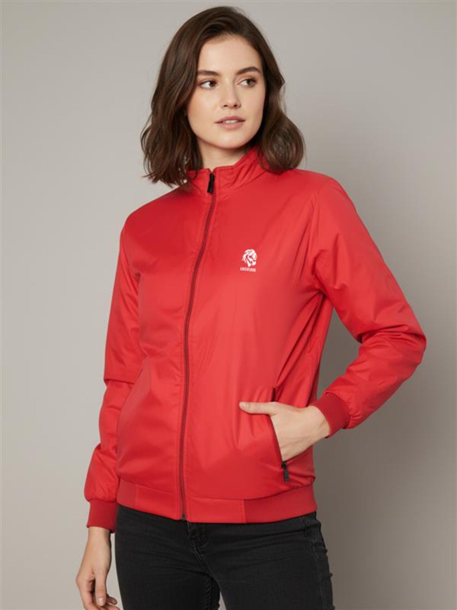 leotude Red Mandarin Neck Solid Jacket-picture-31
