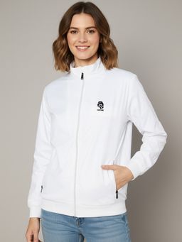 LEOTUDE - White Mandarin Neck Solid Jacket