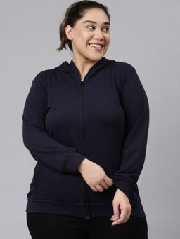 THE PINK MOON - Navy Blue Hooded Solid Jacket