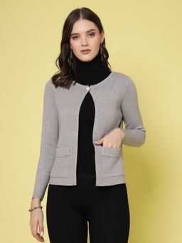 Mafadeny - Grey Round Neck Solid Shrug (S/M)