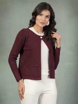 Mafadeny - Purple Round Neck Solid Shrug