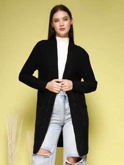 Mafadeny - Black Open Front Textured Shrug (S/M)