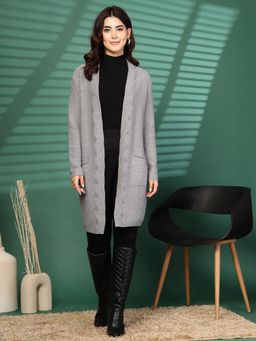 Mafadeny - Grey Open Front Textured Shrug