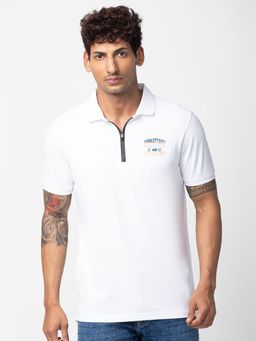Spykar - White Polo Collar Half Sleeves Blended T-Shirt For Men