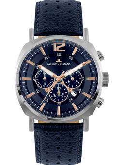 Jacques Lemans - Lugano Series Navy Blue Leather Strap Watch (1-1645I) (Medium)