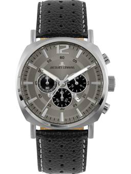 Jacques Lemans - Lugano Series Grey Leather Strap Watch (1-1645P) (Medium)