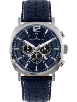 Jacques Lemans - Lugano Series Navy Blue Leather Strap Watch (1-1645Q) (Medium)