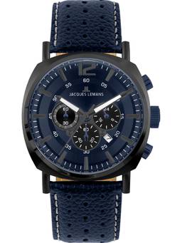 Jacques Lemans - Lugano Series Navy Blue Leather Strap Watch (1-1645R) (Medium)