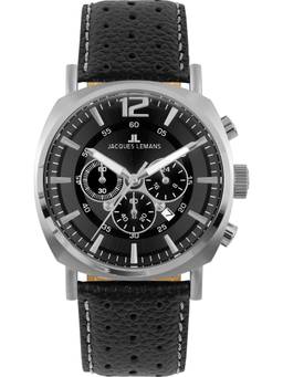 Jacques Lemans - Lugano Series Black Leather Strap Watch (1-1645T) (Medium)