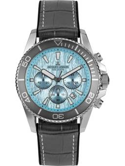 Jacques Lemans - Liverpool Diver Series Blue Silicone / Leather Strap Watch (1-2206E) (Medium)