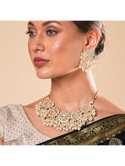 Yellow Chimes - Gold-Plated Gold-Toned Kundan Studded Jewellery Set