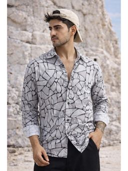 XKIND - Grey Printed Regular Fit Tencel Shirt