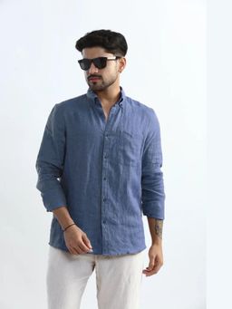 XKIND - Blue 100% Pure Linen Button Down Casual Shirt