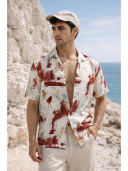 XKIND - Maroon Printed Relaxed Fit Cotton Shirt