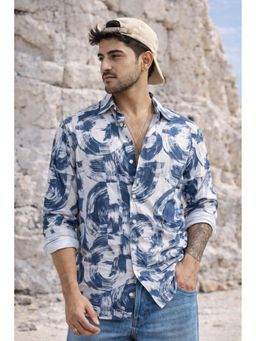 XKIND - Blue Printed Regular Fit Tencel Shirt