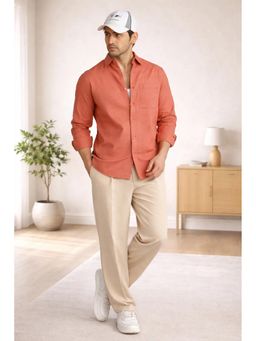 XKIND - Coral Red Xkind Cropped Fit Cotton Check Shirt