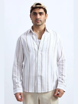 XKIND - Beige Stripe Cotton Slub Shirt