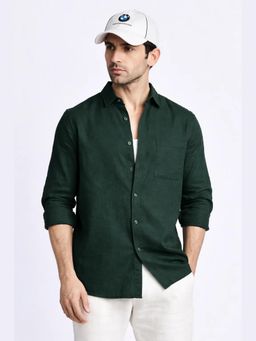 XKIND - Bottle Green Cropped Fit Textured Shirt
