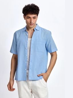 XKIND - Blue Textured Boxy Fit Shirt