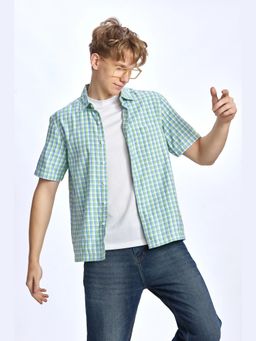 XKIND - Blue Boxy Fit Checks Shirt