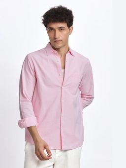 XKIND - Pink Seer Sucker Textured Stripe Regular Fit Shirt