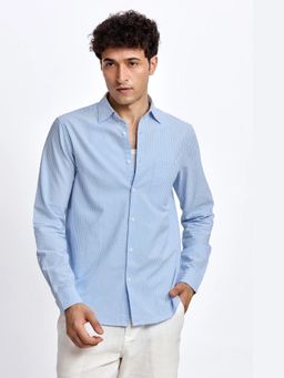 XKIND - Blue Seer Sucker Textured Regular Fit Shirt