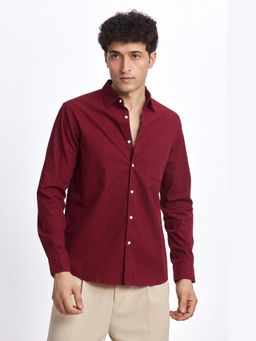XKIND - Maroon Poplin Regular Fit Shirt