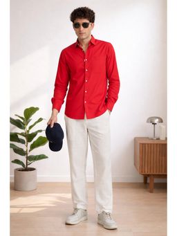 XKIND - Red Poplin Regular Fit Shirt