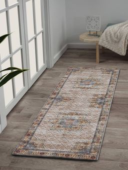 OBSESSIONS - Beige and Cream Polyester Floral Floor Runner
