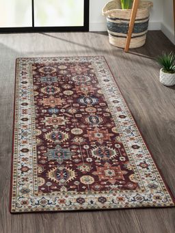 OBSESSIONS - Maroon Polyester Floral Floor Runner