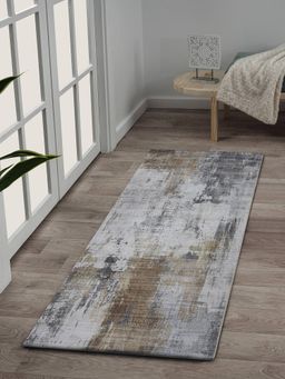 OBSESSIONS - Cream and Grey Polyester Abstract Floor Runner