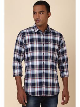 Allen Solly - Men Navy Blue Custom Fit Checks Full Sleeves Casual Shirt