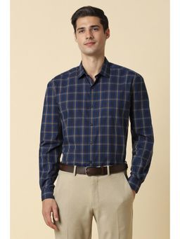 Allen Solly - Men Navy Blue Slim Fit Checks Full Sleeves Formal Shirt