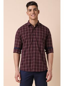Allen Solly - Men Maroon Slim Fit Checks Full Sleeves Casual Shirt