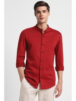 Allen Solly - Men Red Slim Fit Solid Full Sleeves Casual Shirt
