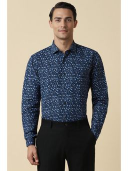 Allen Solly - Men Navy Blue Slim Fit Print Full Sleeves Formal Shirt
