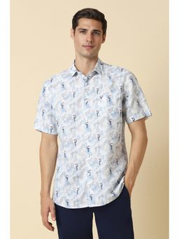 Allen Solly - Men White Slim Fit Print Half Sleeves Casual Shirt