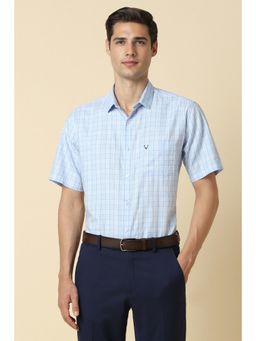 Allen Solly - Men Blue Slim Fit Checks Half Sleeves Formal Shirt