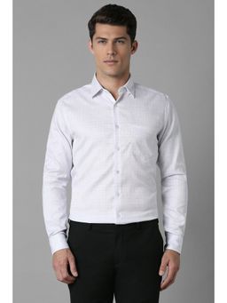 Louis Philippe - Men White Slim Fit Checks Full Sleeves Formal Shirt