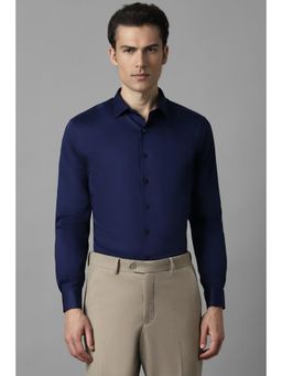 Louis Philippe - Men Navy Blue Slim Fit Solid Full Sleeves Formal Shirt
