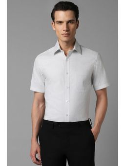 Louis Philippe - Men White Classic Fit Print Half Sleeves Formal Shirt