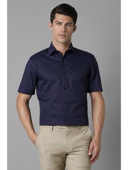 Louis Philippe - Men Navy Blue Classic Fit Print Half Sleeves Formal Shirt