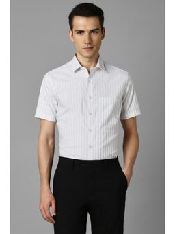 Louis Philippe - Men White Slim Fit Stripes Half Sleeves Formal Shirt